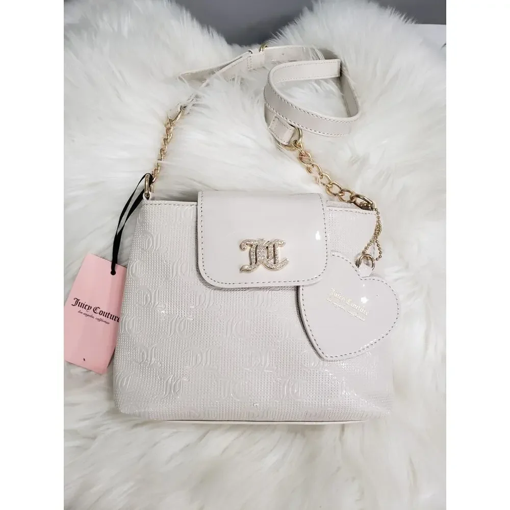 NWT JUICY COUTURE‎ LIVE LAUGH CROSSBODY BAG Ivory Gold Off White y2k glam